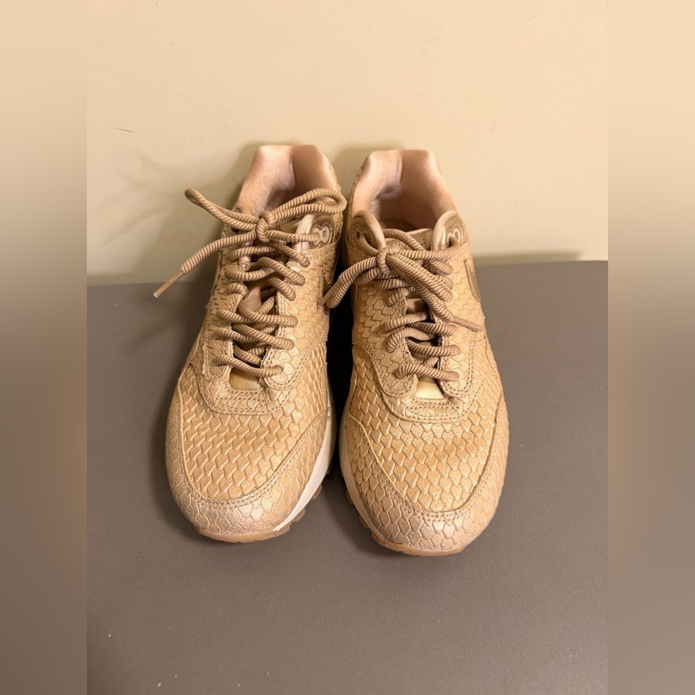 Women’s Nike Air Max 1 Premium Gold Fish Sneakers - Picture 2 of 7